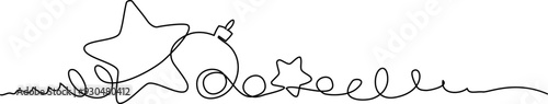 Merry Christmas decoration. Continuous one line art.