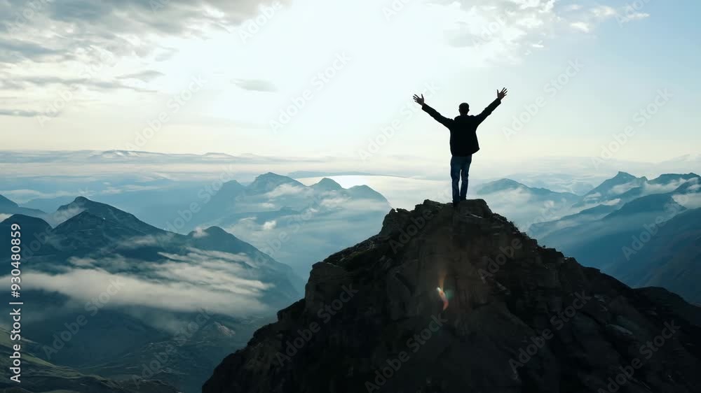 Solitude and Serenity: A Man Standing on a Majestic Mountain Peak Solitude and Serenity: A Man Standing on a Majestic Mountain Peak