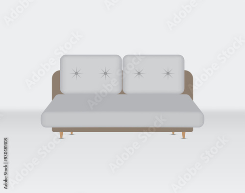 Beautiful leather sofa living bed isolated on 3d white background.