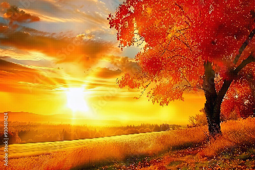 Beautiful Autumn Landscape in Pixel Art