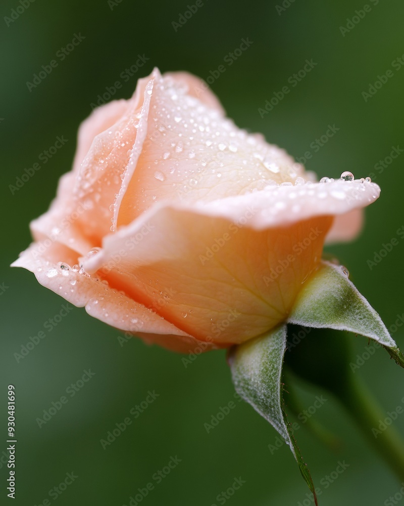 Close-Up of a Dew-Kissed Rose in Full Bloom with Soft Focus Background - Morning Beauty Close-Up of a Dew-Kissed Rose in Full Bloom with Soft Focus Background - Morning Beauty