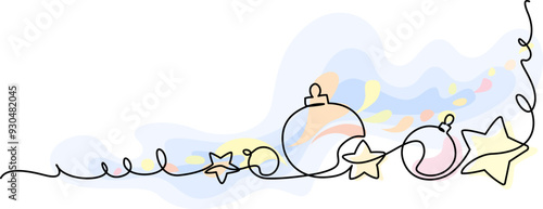 Merry Christmas decoration. Continuous one line art.