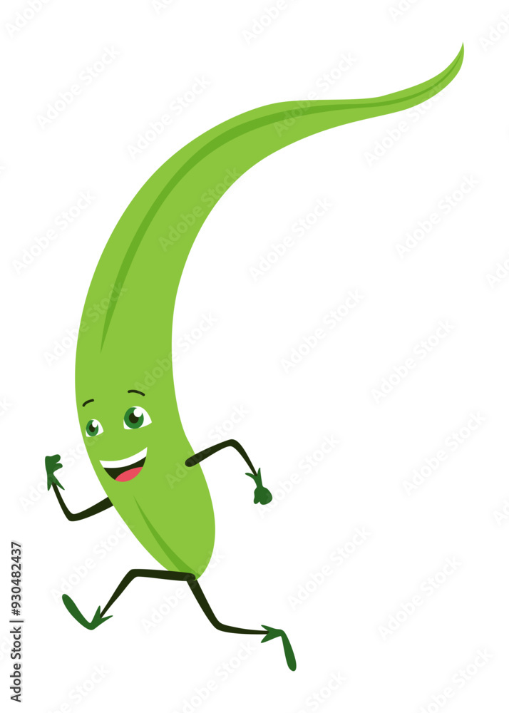 Obraz premium Green leaves character. Cute happy funny smiling leaf character. Vector illustration isolated on white background