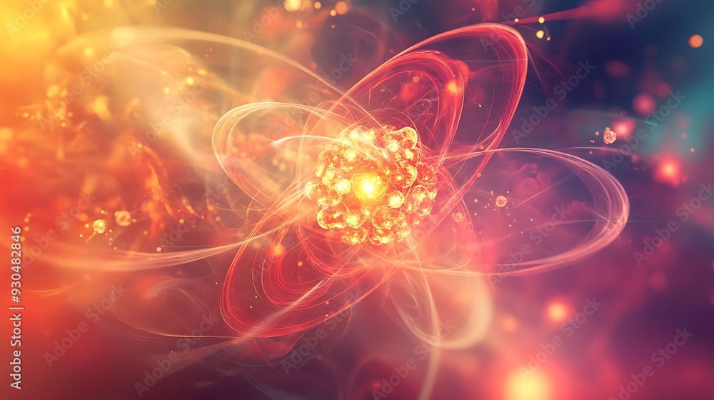 Abstract Atomic Structure with Glowing Orbits and Particles Abstract Atomic Structure with Glowing Orbits and Particles