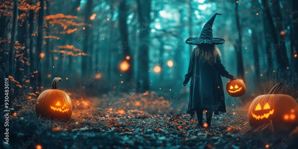 Fototapeta premium Witch in a Spooky Halloween Forest created by ai
