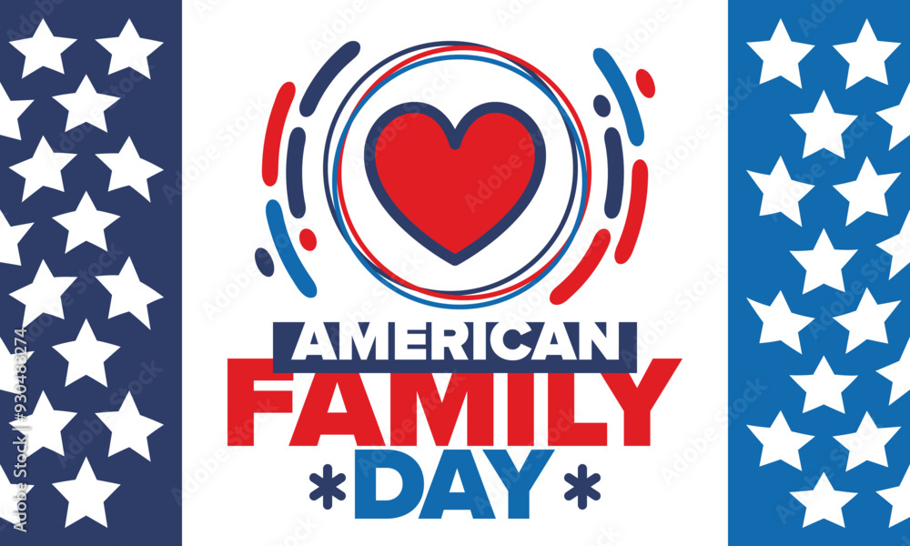 Obraz premium American Family Day. Celebrated annual in August. Happy holiday in United States. Patriotic design. Poster, greeting card, banner and background. Vector illustration