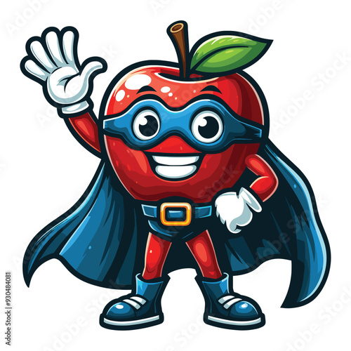 mascot Superhero apple design waving hand with cloak costume vector