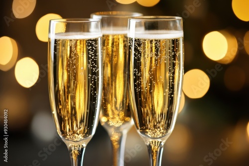 Celebratory glasses of champagne lifted high during a new year's event