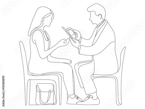 continuous one-line drawing doctor helping patient to check diabetes in hospital world diabetes day concept vector illustration