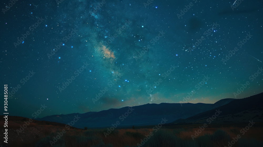 In the tranquil night, the Milky Way spans the sky, the majestic mountain range stands out clearly in the starlight, a meteor streaks across the night sky, disappearing on the horizon, a serene, myste In the tranquil night, the Milky Way spans the sky, the majestic mountain range stands out clearly in the starlight, a meteor streaks across the night sky, disappearing on the horizon, a serene, myste