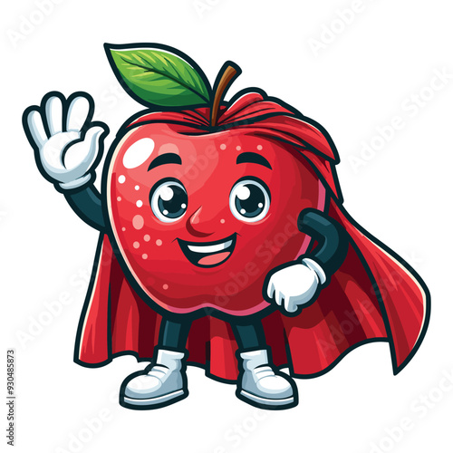 mascot Superhero apple design waving hand with cloak costume vector