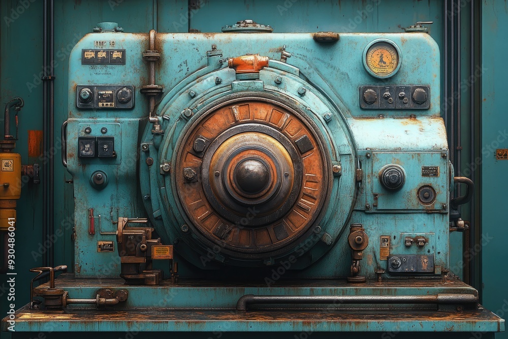Rusted Industrial Machine with Circular Gear and Controls Rusted Industrial Machine with Circular Gear and Controls