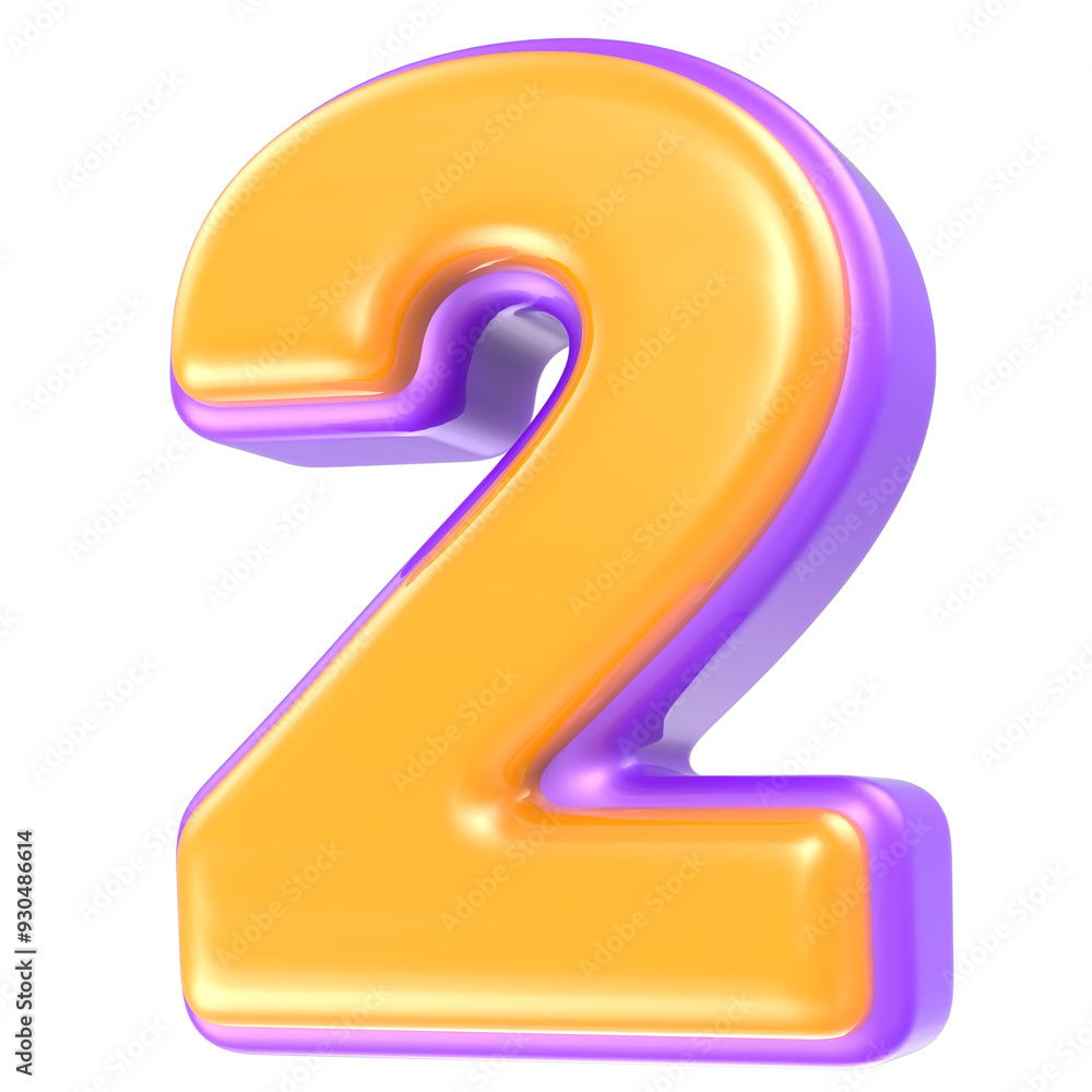 Naklejka premium Number 2 Yellow And Purple 3D Rendering