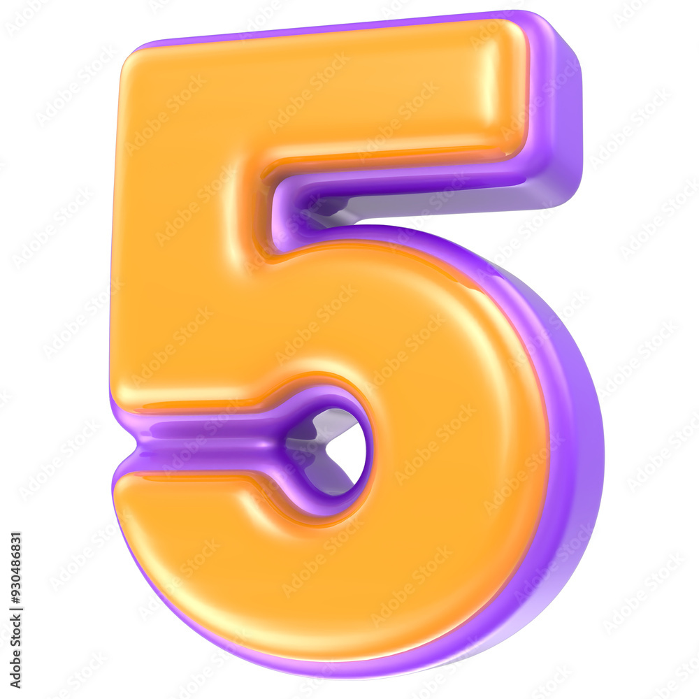 Number 5 Yellow And Purple 3D Rendering Number 5 Yellow And Purple 3D Rendering