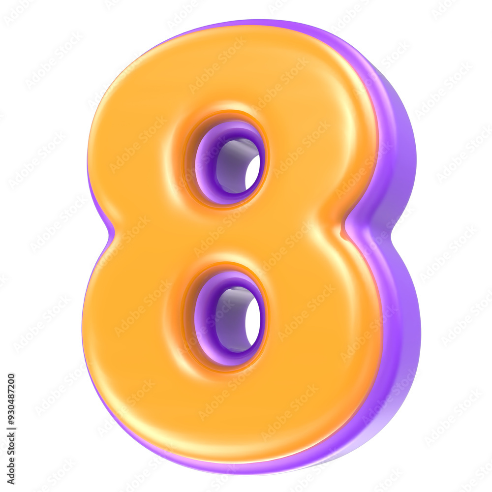 Number 8 Yellow And Purple 3D Rendering Number 8 Yellow And Purple 3D Rendering