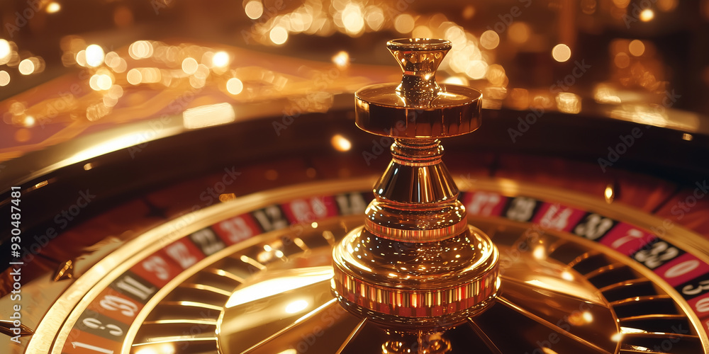 A close-up view of a luxurious golden roulette wheel in a casino, with sparkling lights in the background, symbolizing the thrill and glamour of gambling. A close-up view of a luxurious golden roulette wheel in a casino, with sparkling lights in the background, symbolizing the thrill and glamour of gambling.