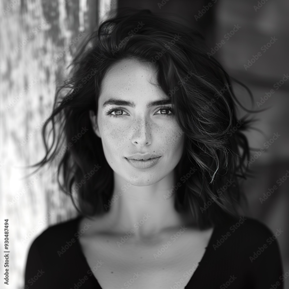 Portrait of a beautiful woman, black-and-white photo Portrait of a beautiful woman, black-and-white photo