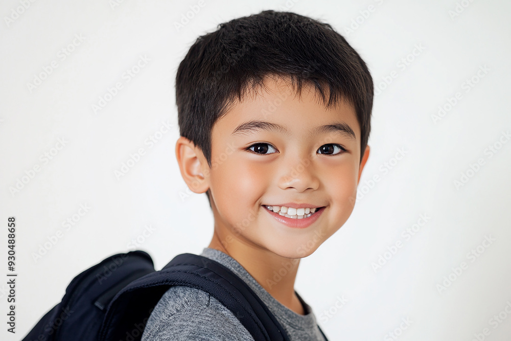 Asian teenage student carrying school bag on white background, student happy back to school Asian teenage student carrying school bag on white background, student happy back to school