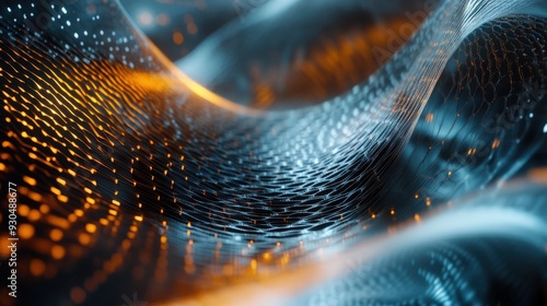 Futuristic elements intertwine with luminous strands, creating an engaging visual representation of advanced technology in a vibrant setting