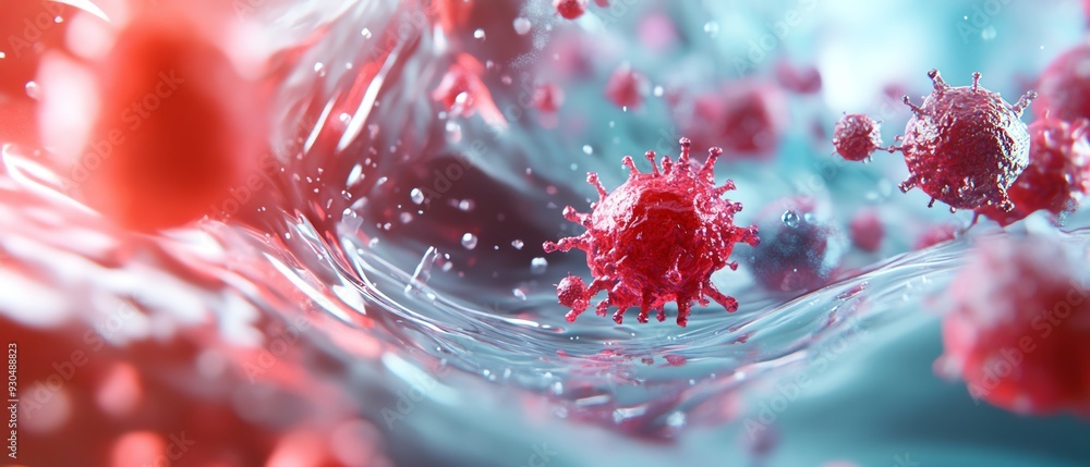 Vivid representation of microorganisms in fluid, showcasing the intricate details of the pathogens within a dynamic environment. Vivid representation of microorganisms in fluid, showcasing the intricate details of the pathogens within a dynamic environment.