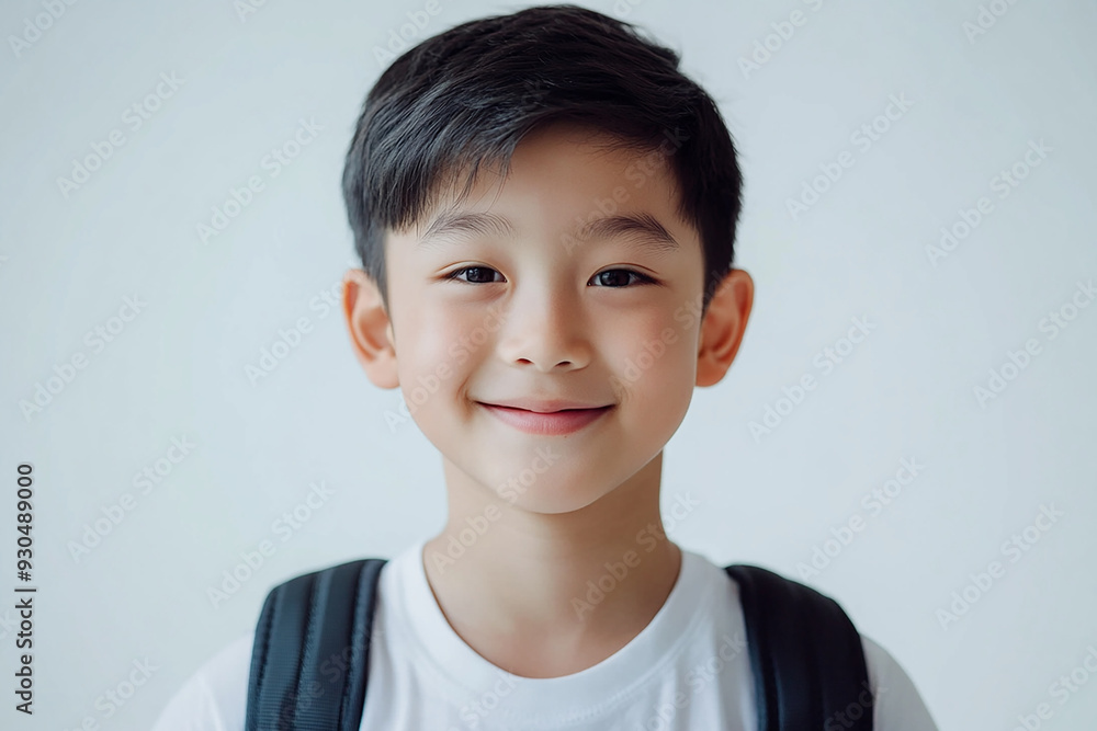 Asian teenage student carrying school bag on white background, student happy back to school Asian teenage student carrying school bag on white background, student happy back to school