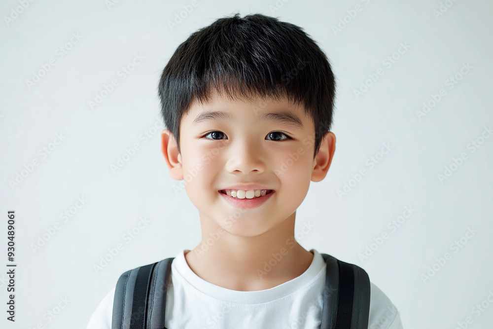 Asian teenage student carrying school bag on white background, student happy back to school Asian teenage student carrying school bag on white background, student happy back to school