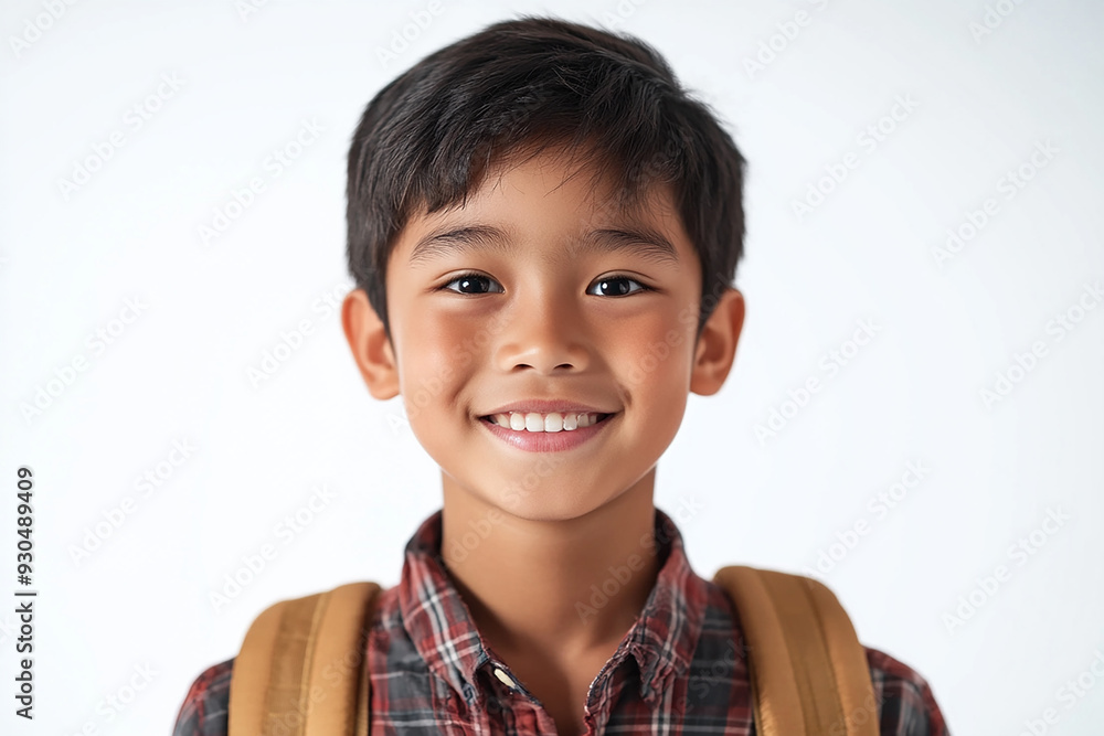 Asian teenage student carrying school bag on white background, student happy back to school Asian teenage student carrying school bag on white background, student happy back to school