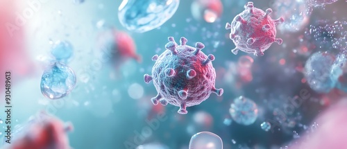 Wallpaper Mural Microscopic view of viruses and bacteria in a colorful, abstract environment, showcasing their intricate structures. Torontodigital.ca