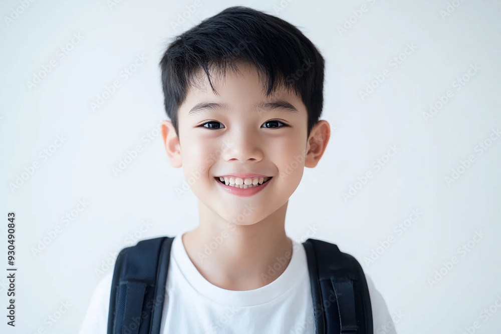 Asian teenage student carrying school bag on white background, student happy back to school Asian teenage student carrying school bag on white background, student happy back to school