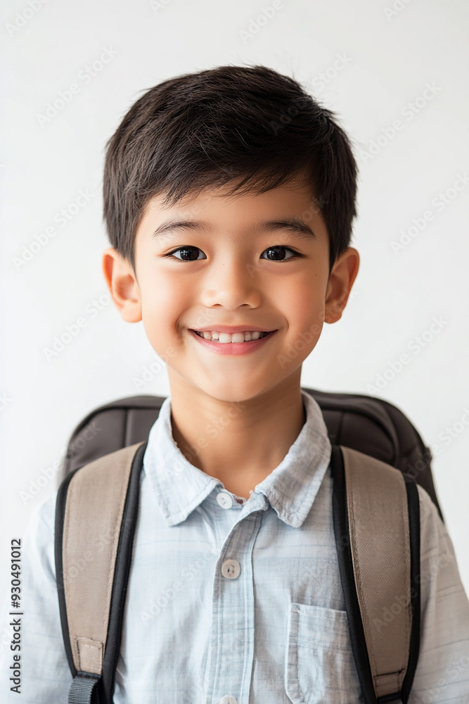 Asian teenage student carrying school bag on white background, student happy back to school Asian teenage student carrying school bag on white background, student happy back to school