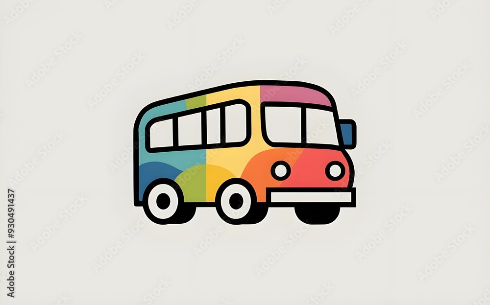 Modern Travel Minibus Icon with Wheels and Headlights Modern Travel Minibus Icon with Wheels and Headlights