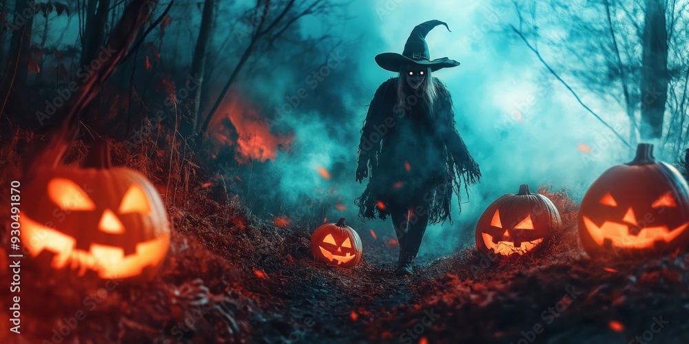 Fototapeta premium Witch in a Spooky Halloween Forest created by ai