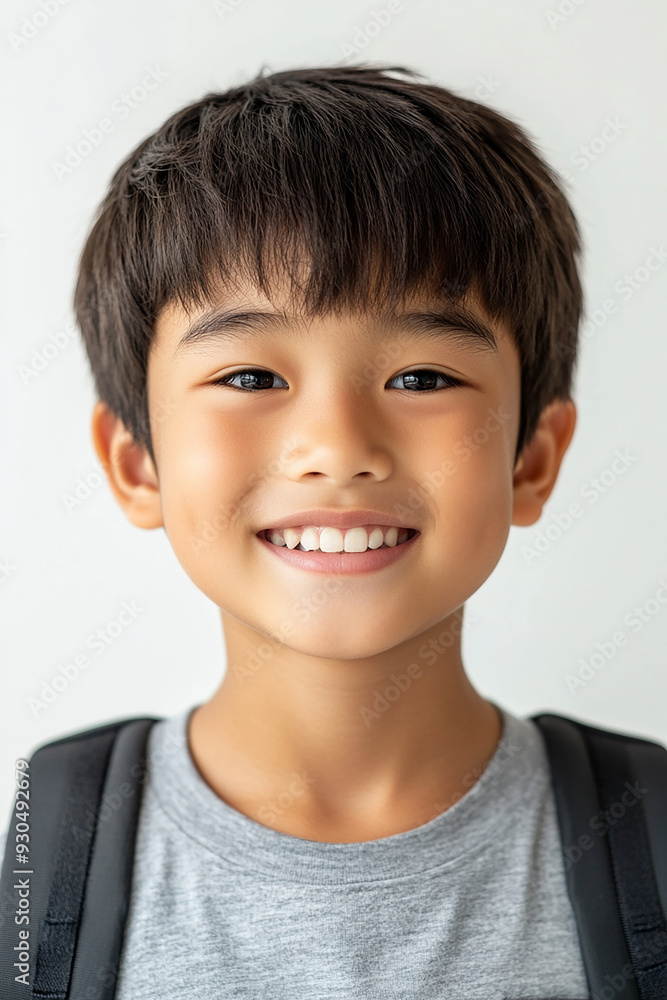 Asian teenage student carrying school bag on white background, student happy back to school Asian teenage student carrying school bag on white background, student happy back to school