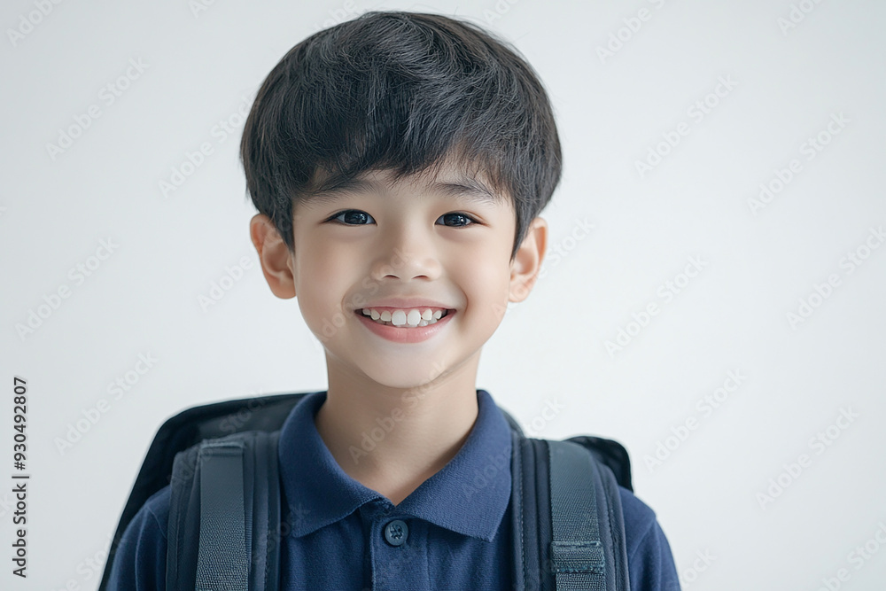 Asian teenage student carrying school bag on white background, student happy back to school Asian teenage student carrying school bag on white background, student happy back to school