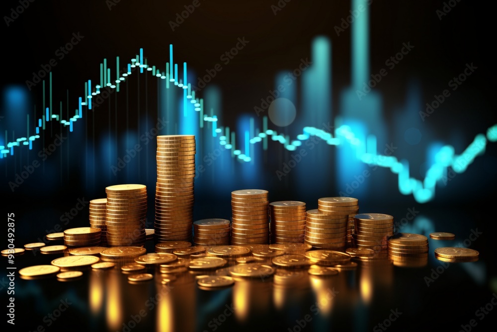 Stack of gold coins with trading graph, Financial Background, Golden Finance Image, Golden coin collection, AI Generative Stack of gold coins with trading graph, Financial Background, Golden Finance Image, Golden coin collection, AI Generative