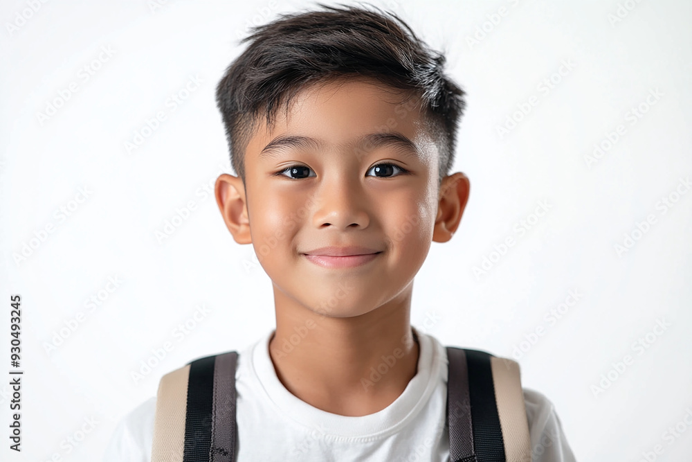 Asian teenage student carrying school bag on white background, student happy back to school Asian teenage student carrying school bag on white background, student happy back to school
