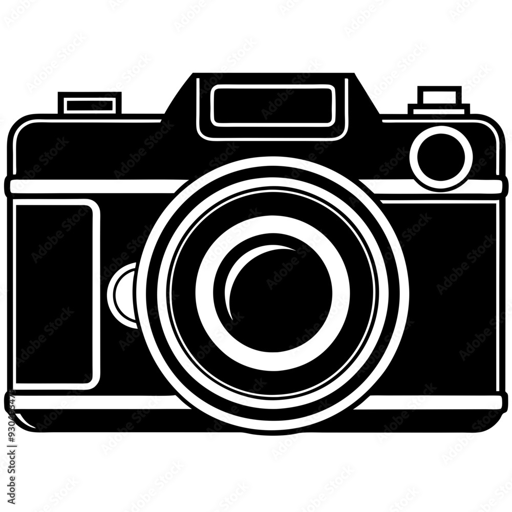 A minimalist illustration of acamera features a large central lens A minimalist illustration of acamera features a large central lens