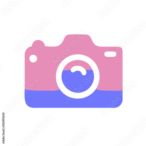 A minimalist illustration of acamera features a large central lens photo