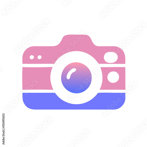 A minimalist illustration of acamera features a large central lens photo