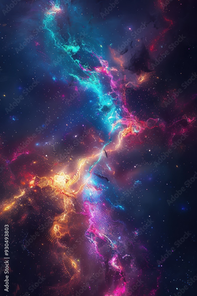 Obraz premium galactic tide swirling gracefully around a mesmerizing star cluster. The rich colors and dynamic patterns highlight the beauty and grandeur of the galaxy.