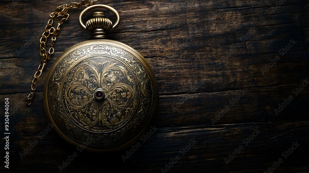 Antique Pocket Watch with Intricate Design on Wooden Surface Antique Pocket Watch with Intricate Design on Wooden Surface