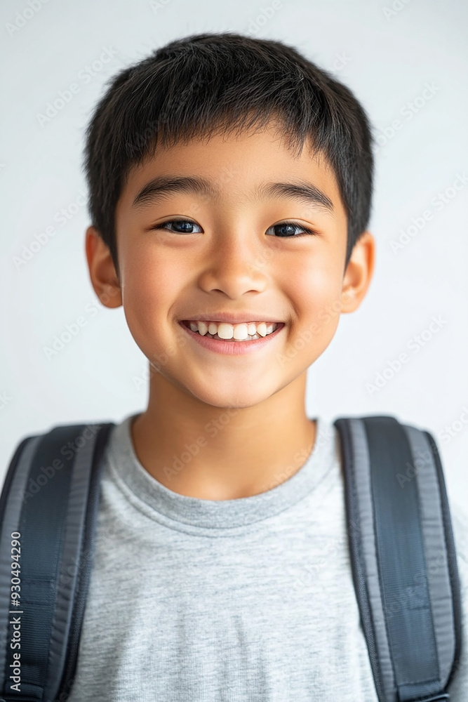 Asian teenage student carrying school bag on white background, student happy back to school Asian teenage student carrying school bag on white background, student happy back to school