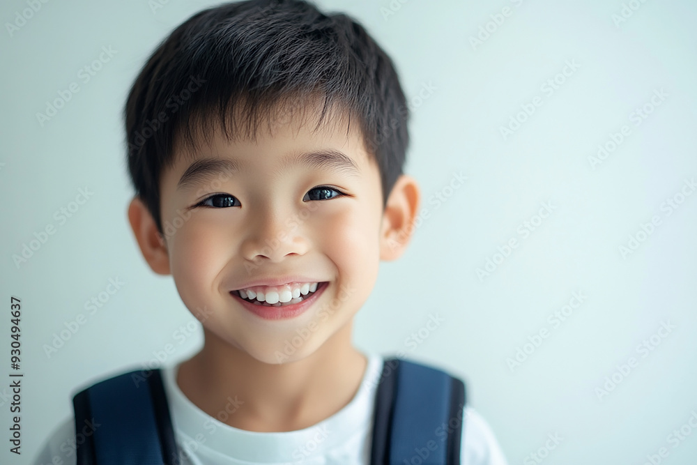 Asian teenage student carrying school bag on white background, student happy back to school Asian teenage student carrying school bag on white background, student happy back to school