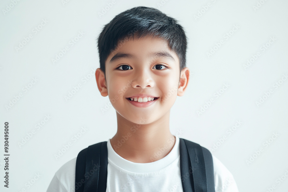 Asian teenage student carrying school bag on white background, student happy back to school Asian teenage student carrying school bag on white background, student happy back to school