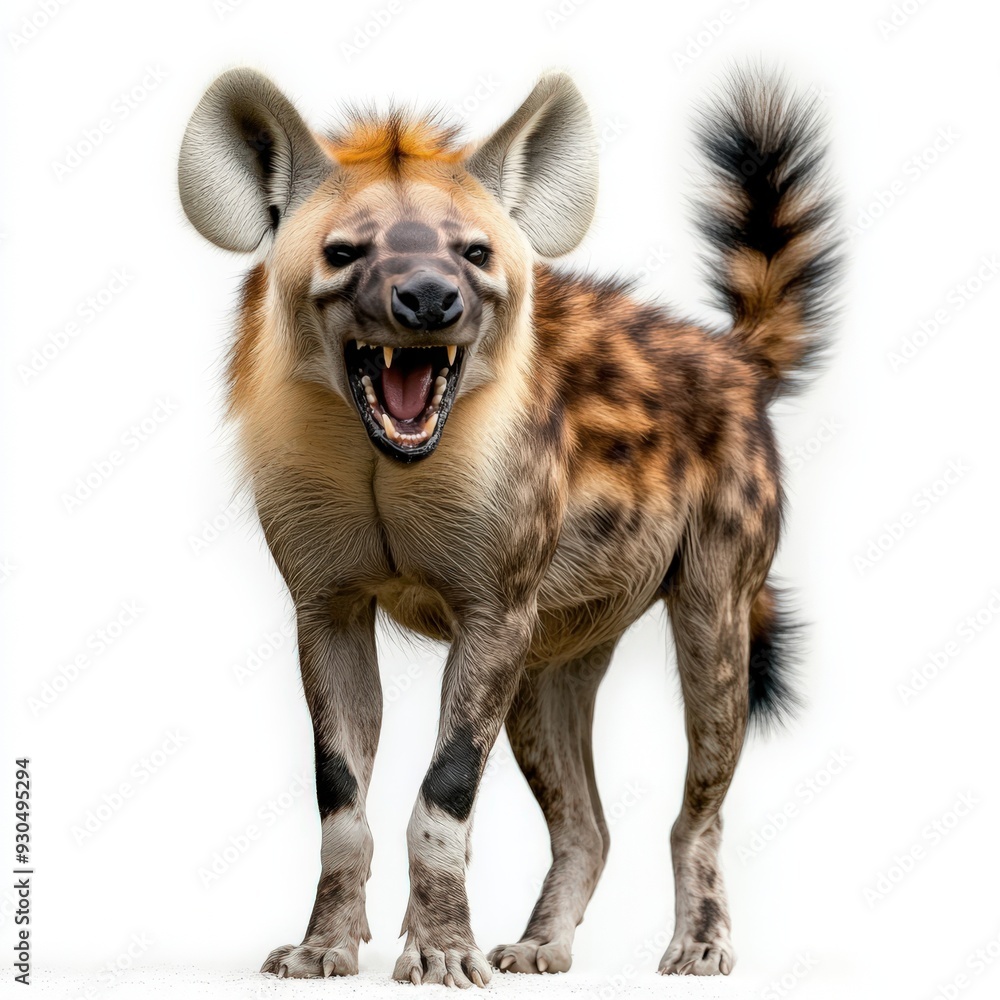 A fierce hyena showcasing its powerful presence with a striking expression and unique markings, highlighting its wild beauty. A fierce hyena showcasing its powerful presence with a striking expression and unique markings, highlighting its wild beauty.