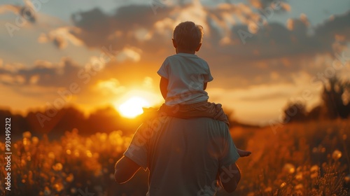 _Fathers_day._Back_view_of_a_little_child_boy_sitting