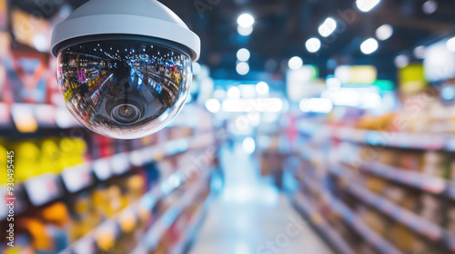 Dome Security Camera in Grocery Store Aisle photo