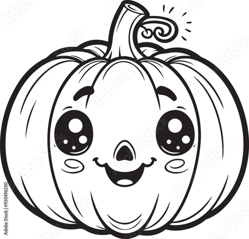 Cartoon pumkin outlined for coloring book isolated on a white background, Halloween Pumpkin Face