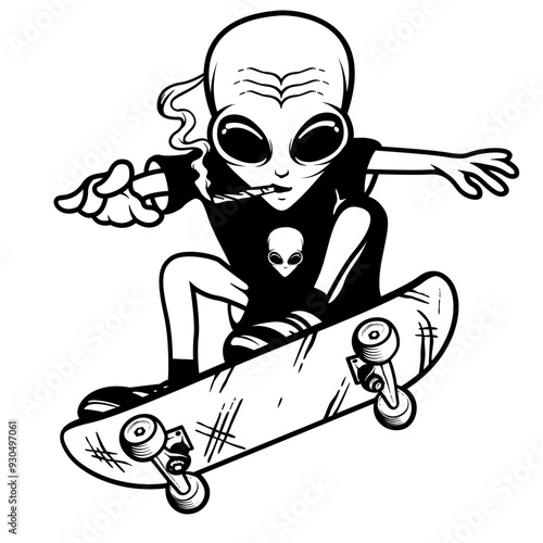 Alien Weed Skating | Skate Boarding | Alien | Alien High | Weed Life | Kush Life | Alien Skating | 420 Cannabis | Original Illustration | Vector and Clipart | Cutfile and Stencil