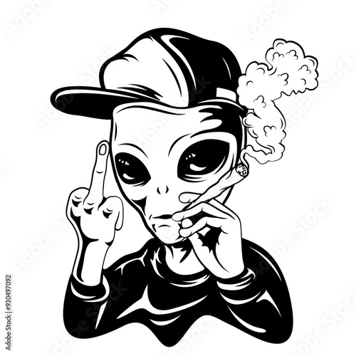 Alien Weed | Alien Middle Finger | Alien | Alien Gangster | Weed Life | 420 | Bad Alien | Extraterrestrial | Original Illustration | Vector and Clipart | Cutfile and Stencil